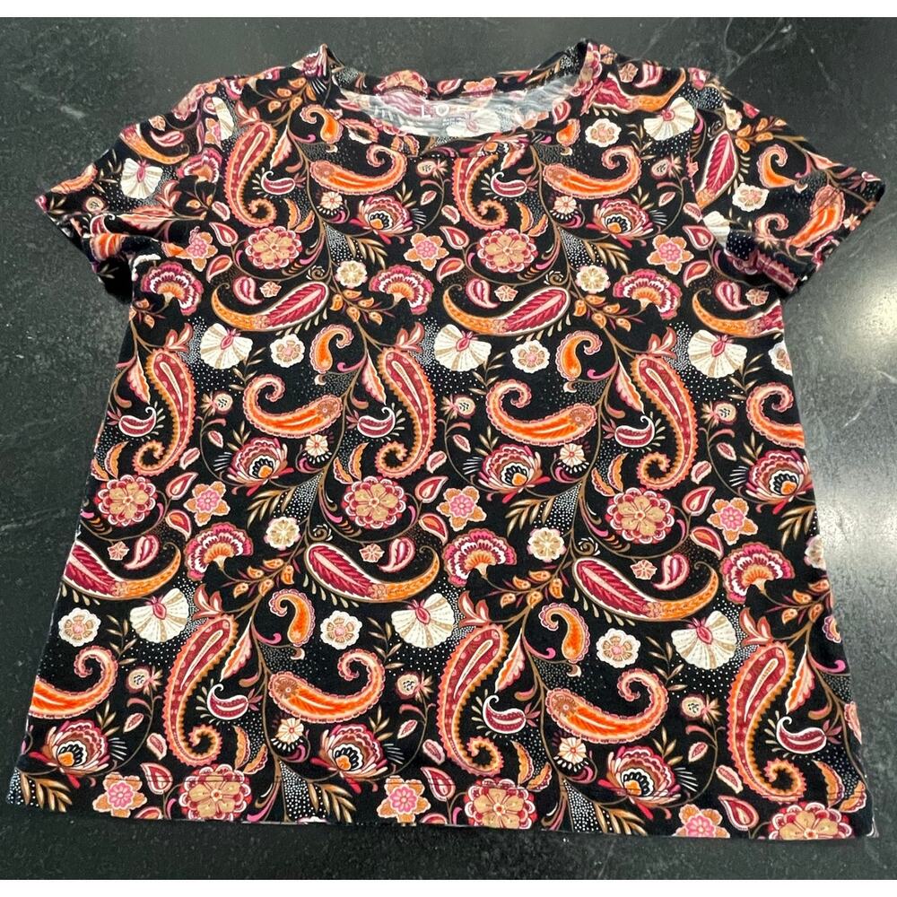 Loft 100% Cotton paisley black short sleeved tee SM